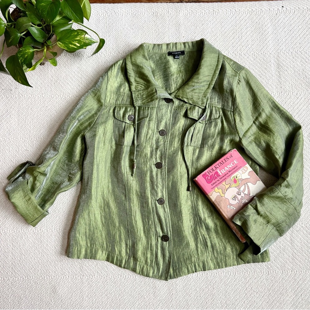 Y2K Vintage Metallic Green Button-Up Jacket